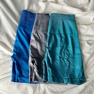Alphalete Athletic Shorts Trio in Royal Blue, Gray, Teal